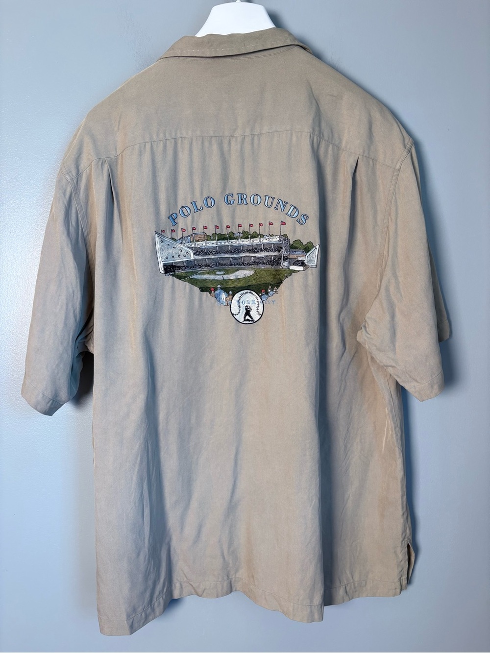 Nat Nast Silk Polo Grounds NY Baseball Shirt Mens XL Limited Edition #52 Beige